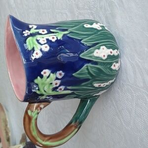 Vintage majolica lily of the valley Navy blue picture French country shabby chic